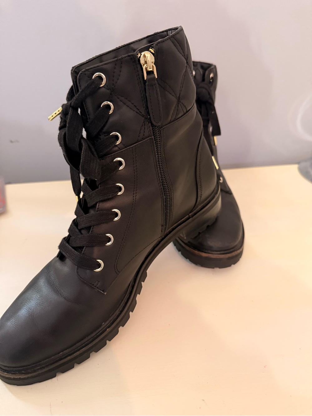 Kate Spade size 10 Quilted Ankle Combat Boots with Side Zip — Black